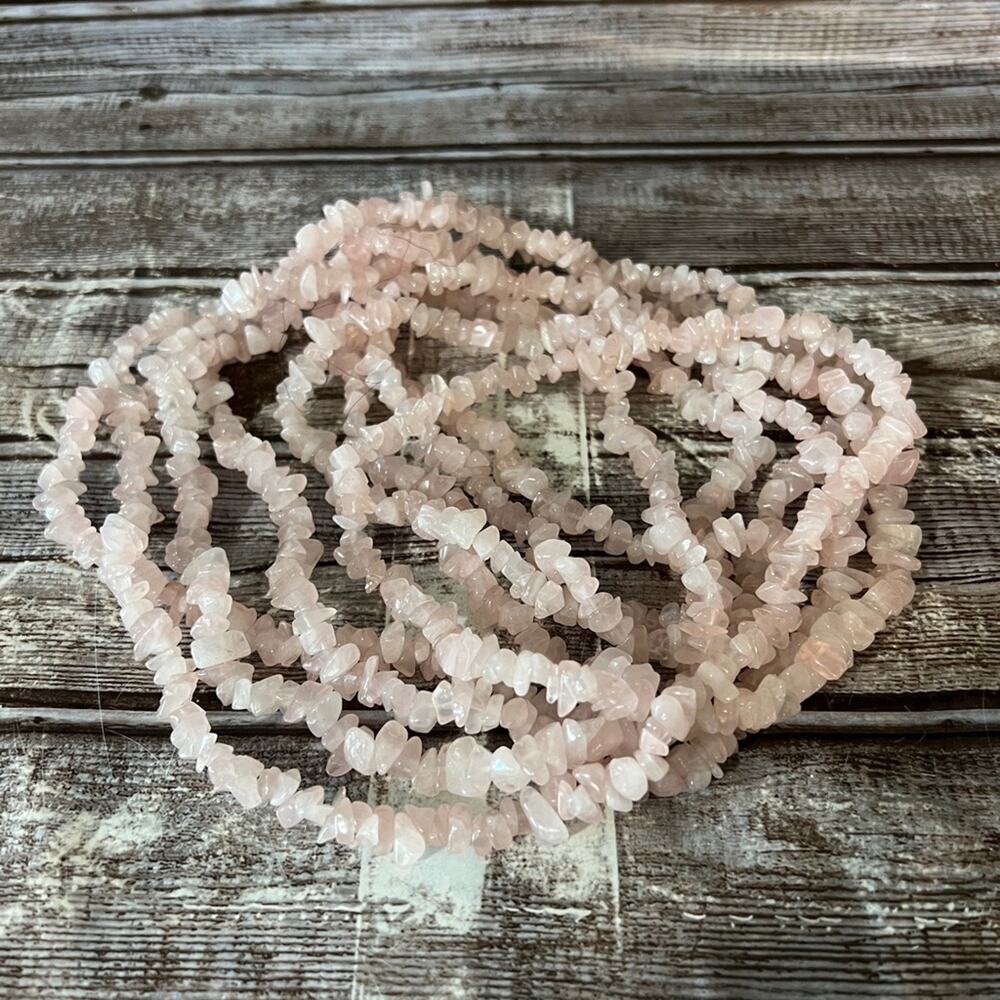 Set of 4 pink quartz (?) necklaces 17”